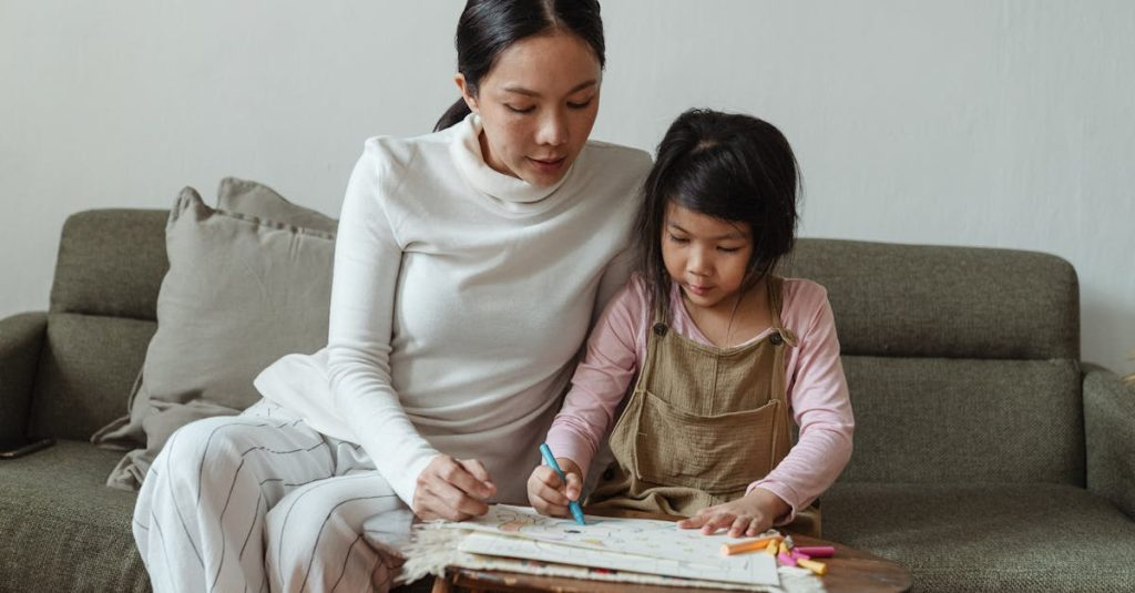 Mom and daughter painting