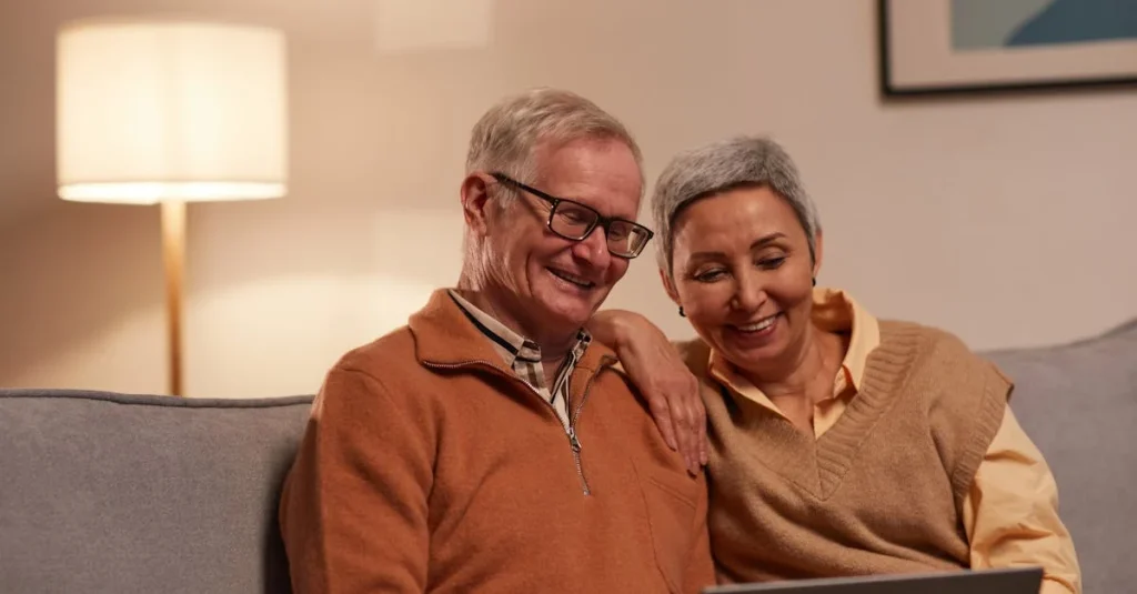 Elderly couple reading