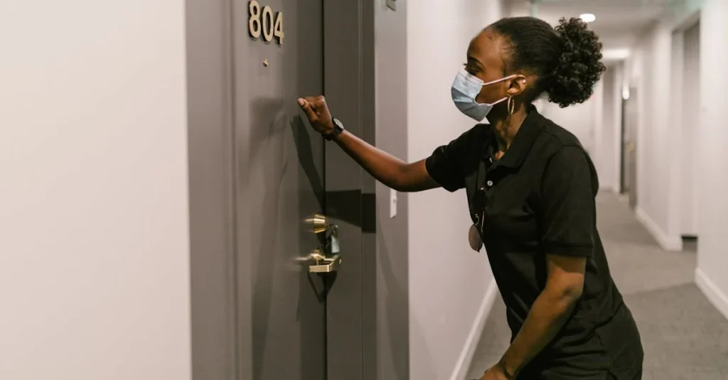 CPS employee knocking at door