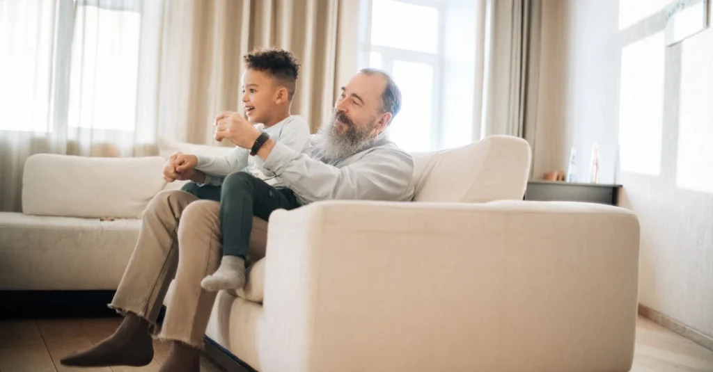 Grandparent taking care of his grandson